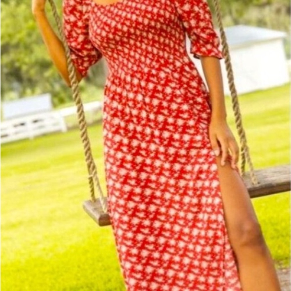 NATURAL LIFE Vibrant Red and White Maxi Dress